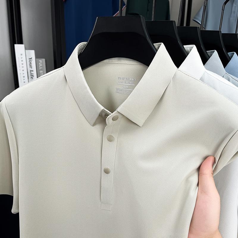 2026 Men's Ice Silk Breathable Short Sleeve Polo - Solid Color, Cool & Versatile for Summer