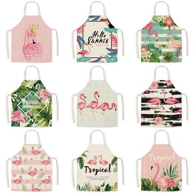 Adult & Child Flamingo Cartoon Faux Linen Apron - Ideal for Kitchen, Logo Work, and Advertising