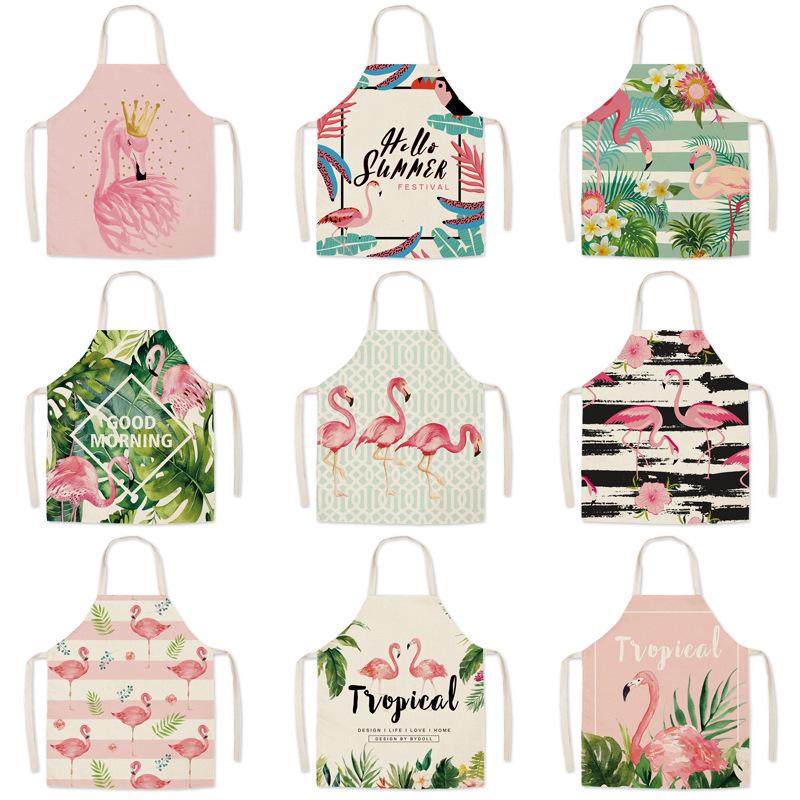 Adult & Child Flamingo Cartoon Faux Linen Apron - Ideal for Kitchen, Logo Work, and Advertising