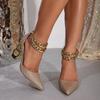 Women's Thick Heel Hollow Single Shoes High Heels Gold Shoes Fashion Women's Shoes Fashion Chain