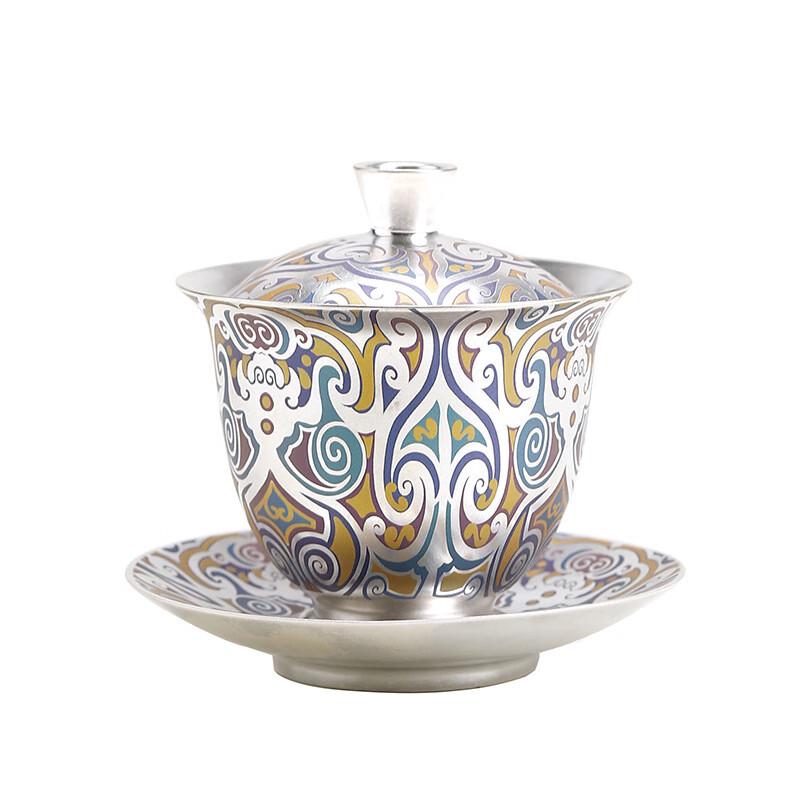 Chaxun Ceramic Gaiwan with Gilded Silver Lid