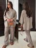 Vintage Solid Shirt Trousers Suit Women Single Breasted Long Sleeve Shirt Wide Leg Pants Summer Female Set