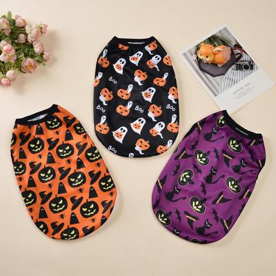 Pumpkin Print Dog Clothes For Small Dogs Cats Halloween Party Vest T-shirt Puppy Yorkies Pug Chihuahua Pullover Costume Pet Coat