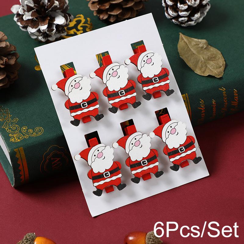 6PCS/SET Popular Christmas cartoon wooden clip with cute and exquisite decoration atmosphere