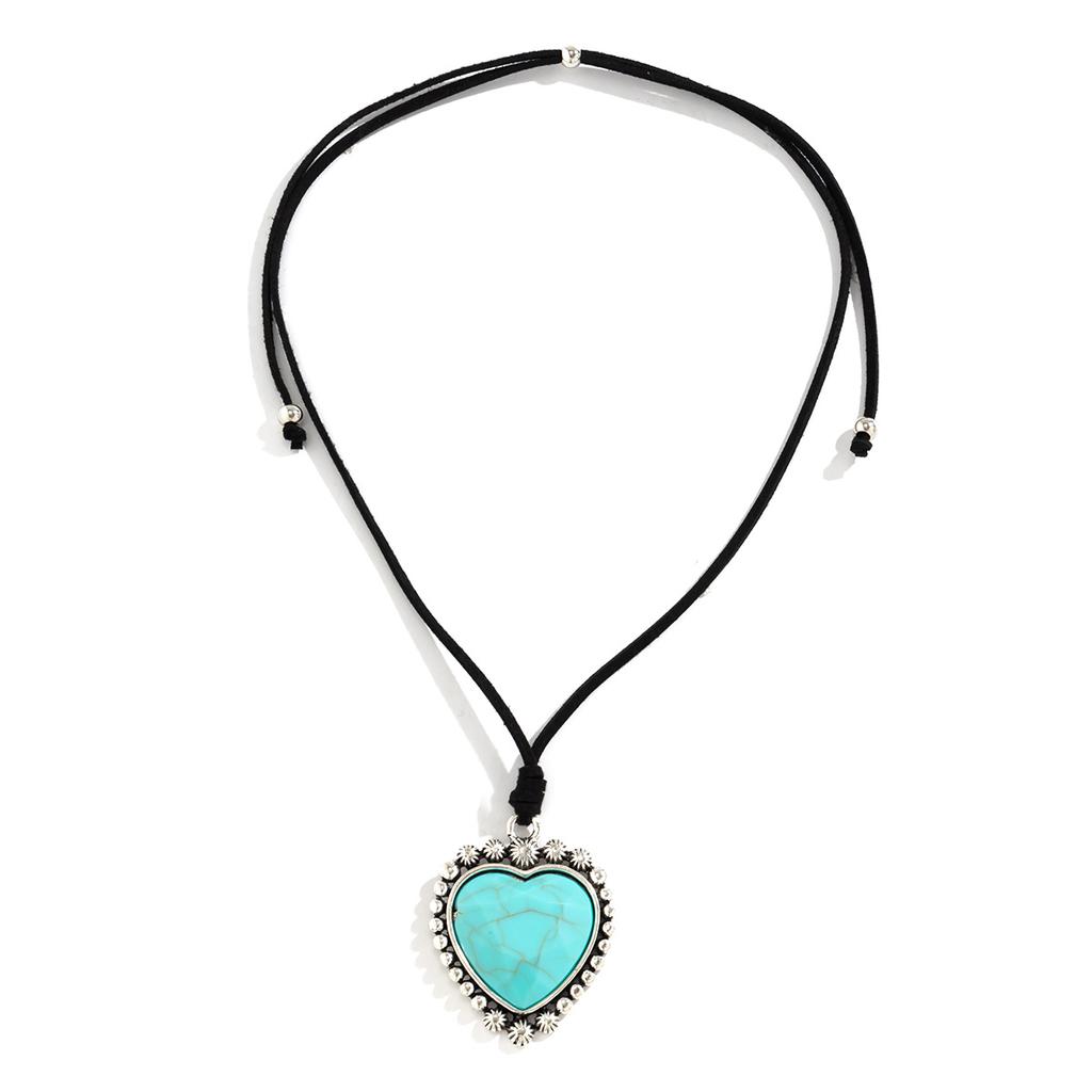Turquoise Love Pendant Adjustable Drawstring Collar, Beach Bohemian Mermaid Necklace