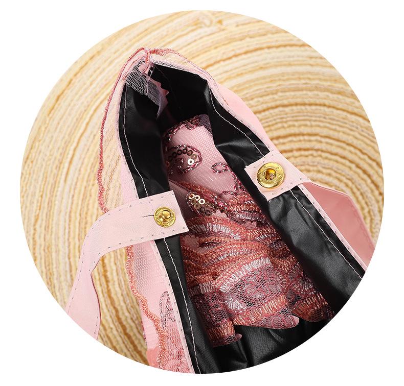 Retro Spetsbroderi UV-Blockerande Svart Paraply - Dubbelanvändbart Solskydd för Kvinnor