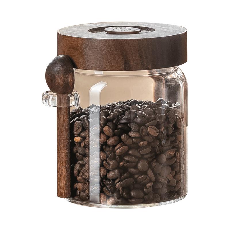 Automatic Exhaust Glass Storage Jar for Coffee & Tea with Spoon