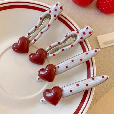 Accessorio per Capelli a Pois Cuore Ispirazione Retrò Fermaglio Metallico per Capelli Costruzione Resistente Fermaglio per Capelli Per Uso di Lunga Durata
