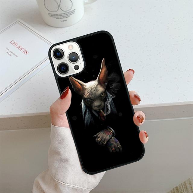 Tattoo Sphinx Cat Phone Case For iPhone 17 Air 13 12 14 15 16 Cover For Apple 14 15 16 11 Pro Max Plus Coque