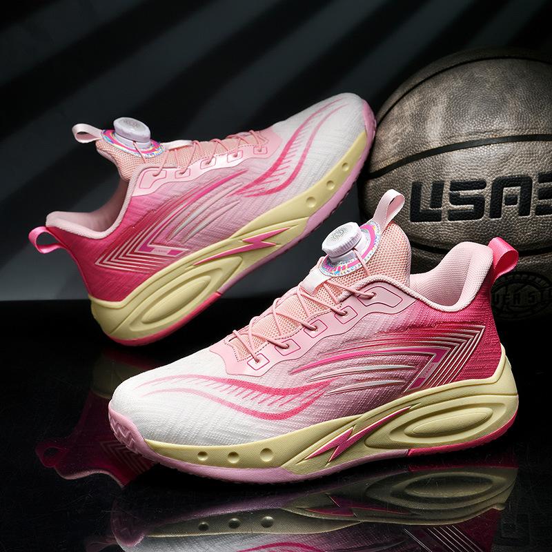 Rotating Button Mandarin Duck Two-color Basketball Shoes Combat Boots Primary and Secondary School Students Sports Training Shoes Youth Sports Shoes