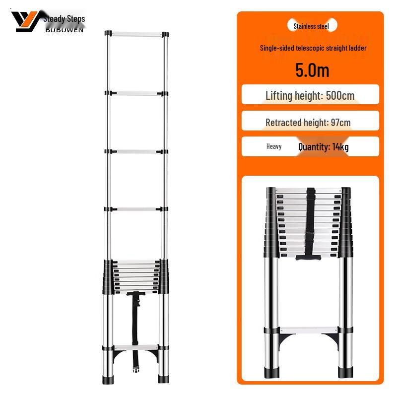 BUBUWEN Stainless Steel Telescopic Straight Ladder