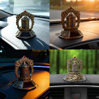KX4B Solární Buddhovy Skripty Modlitební Kolo Solárně Napájené Tibetské Modlitební Kolo Ozdoba na Stůl Auto Interiér Palubní Deska Dekorace