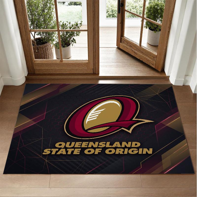 Queensland Maroons Design Crystal Velvet Rug Soft Decorative Mat for Bedroom Entrance
