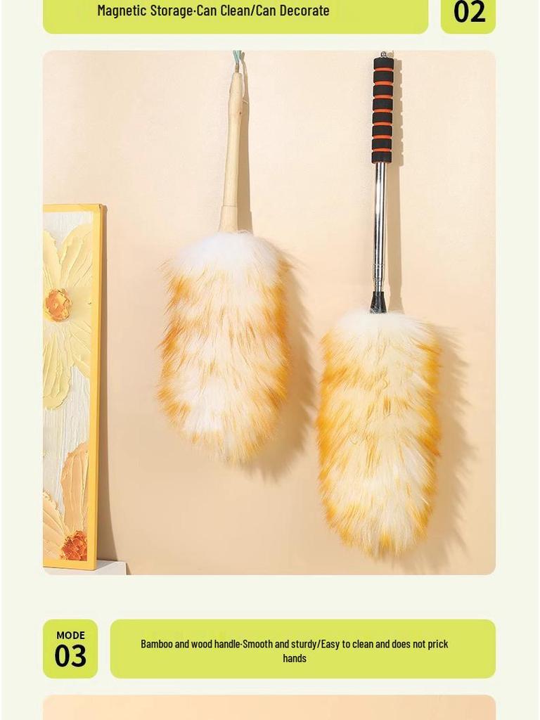 Electrostatic Wool Duster for Spring Cleaning - Removes Dust from Household Surfaces and Ceilings