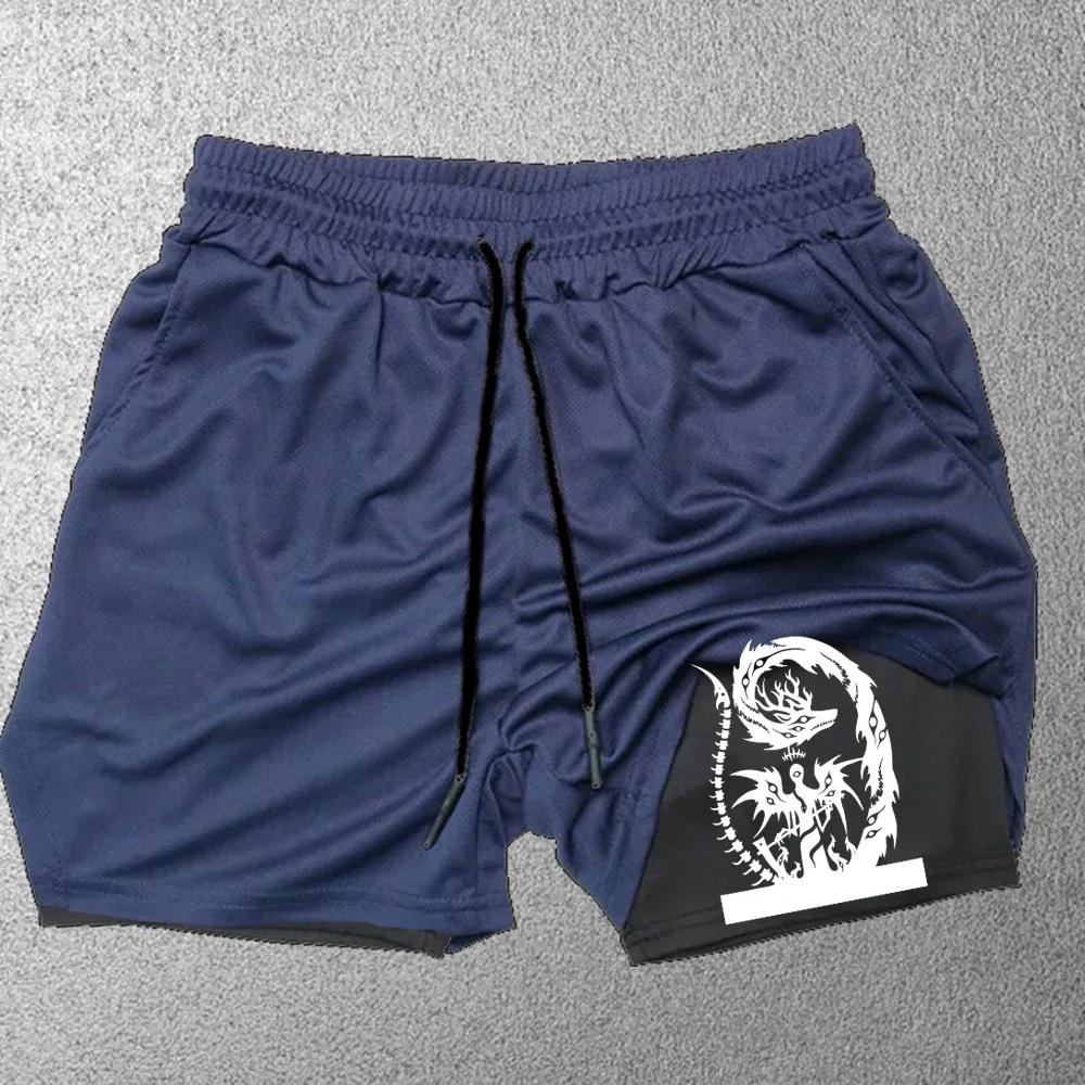 Herren Atmungsaktive Freizeitshorts Gym Sportshorts Zwei-in-Eins Schnelltrocknende Sport Jogging Trainingsshorts Doppellagige Shorts M-3XL