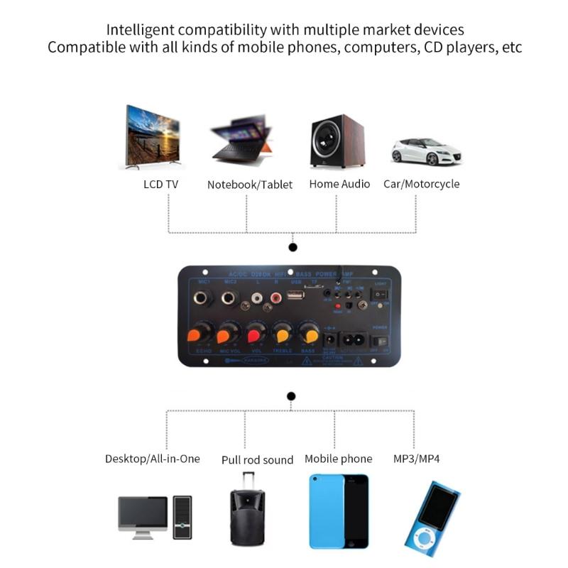 D20 Bluetooth-compatible5.0 Amplifier Board Remote Control Car Audio Power Amplifier Board USB FM-Radio TF Card Player