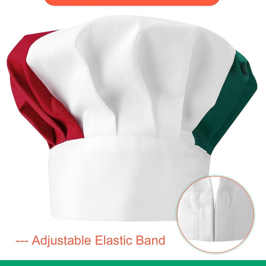 Italian Flag Apron and Chef Hat Set, Waterproof Cooking Apron for Women and Men, Pizza Chef Costume with 2 Pockets for Baking, Kitchen and Italian