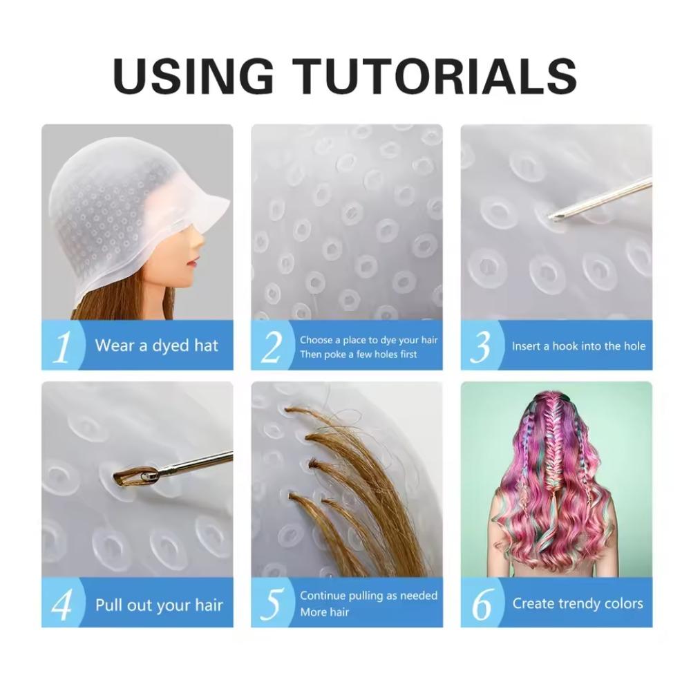 Hairdressing Hair Dyeing Caps With Metal Hooks Professional Barber Silicone Hair Coloring Cap Barbershop Salon Styling Tools