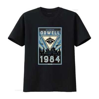 George Orwell 1984 Big Brother Eye Design T Shirt for Retro Style  Vintage Washed Graphic Fashion Slightly Versatile