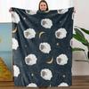 Cozy Dreamy Lamb Print Flannel Blanket - Soft  Polyester, Whimsical Sheep & Moon Design, Machine Washable, Perfect Gift for