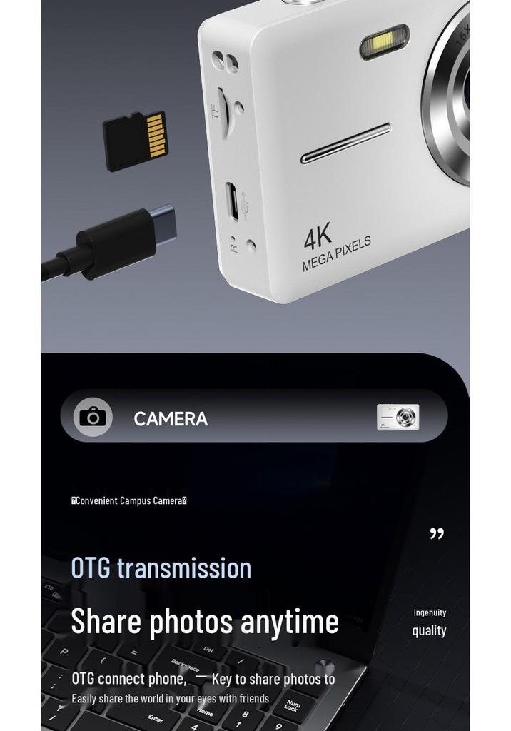 4K HD Mini Portable Camera with 16x Digital Zoom and Beauty Filters