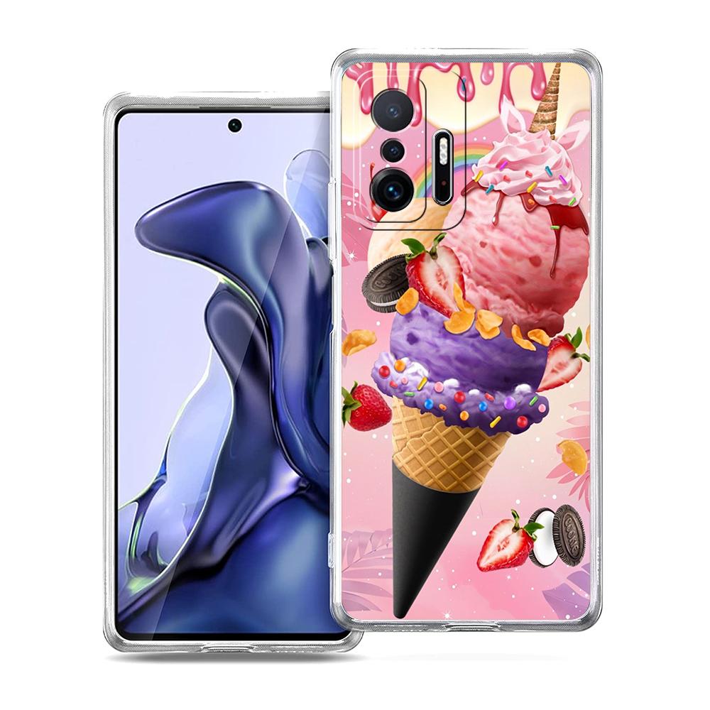 Transparent Phone Case for Xiaomi Mi 14 13 12 11 Ultra 13T 12T 11T Poco X3 NFC F3 F6 Pro Lite Soft TPU Shell Ice Cream Pattern