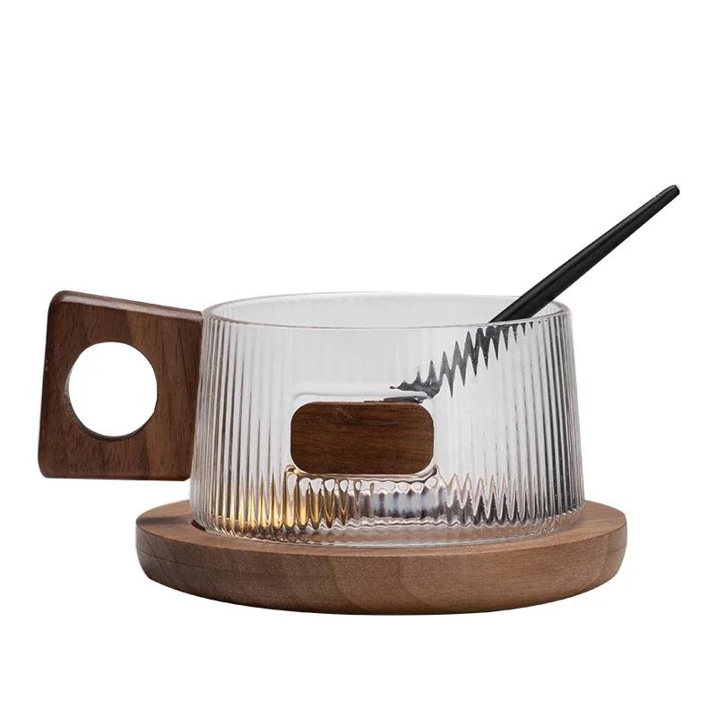 Kaffeetassenset Teetasse 250ml Büro Walnussholz Wasserbecher Lässige Nachmittagsteetasse mit Tablett Löffel Kaffeetasse