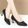 Women Cute Square Heel Golden High Quality Mesh Breathable Slip On High Heel Shoes Lady Casual Black Pump Ga102