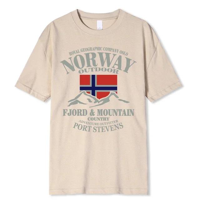 Léto Norsko Flag Fjord Mountain Tričko Crazy Hip Hop Pánská košile Bavlna Crewneck Nadměrná velikost Krátký rukáv Legrační trička Muž