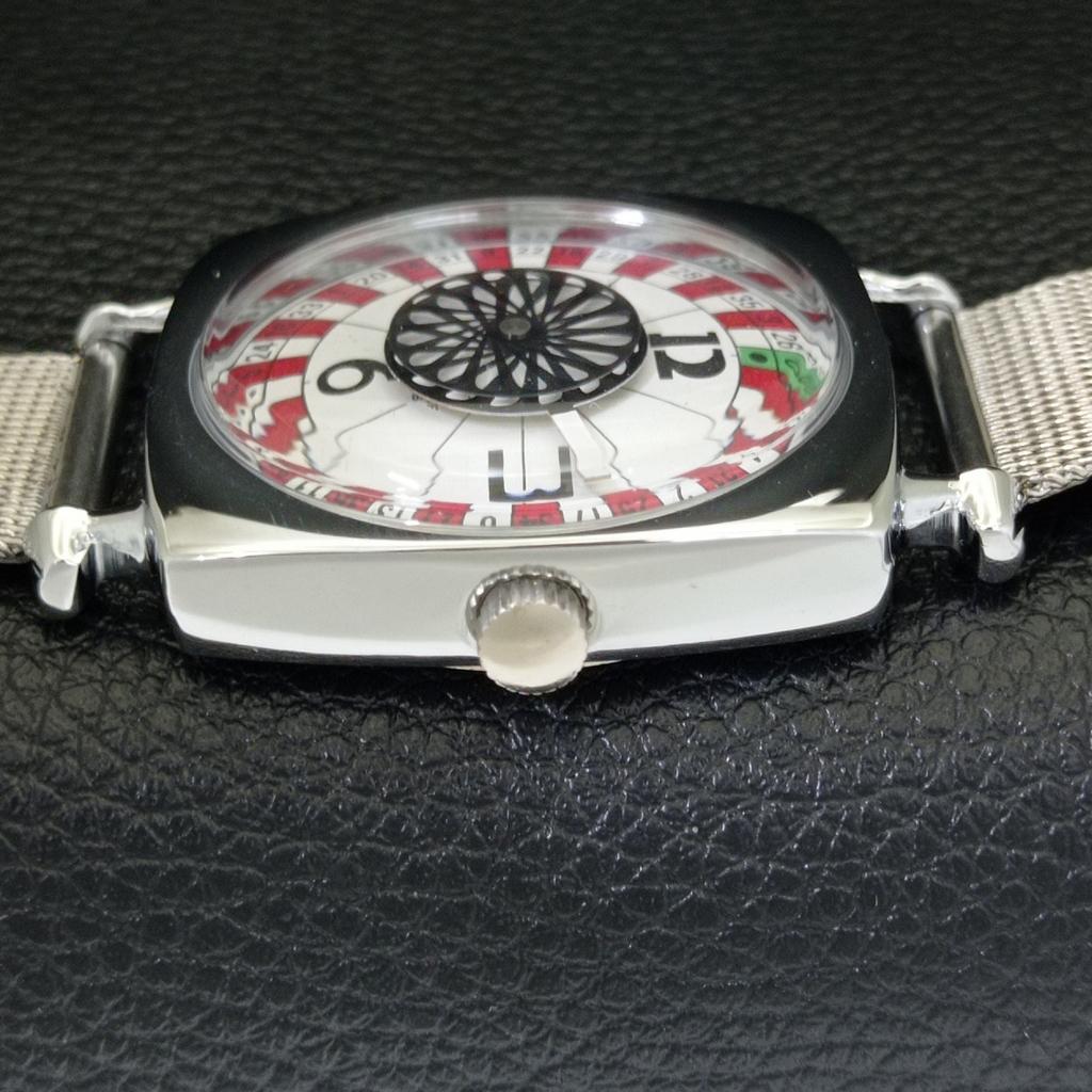HAND-WINDING SWISS MENS VINTAGE POKER FACE REFURBISHED WHITE WATCH a700909-5 R205a-a700909