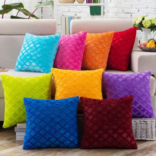 Solid Bright Color Grids Checks Decorative Pillow Sofa Soft Velvet Cushion Cover