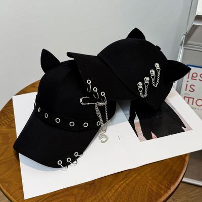 Design de boné com pala gatinha rebites estilo nicho broche doce legal pequeno estiloso orelha boné de beisebol para realçar seu rosto