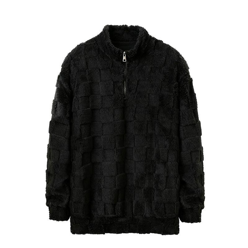 Мужской свободный длинный свитер с капюшоном Осень Зима Повседневный с молнией до середины Влагоотводящий Удобная посадка Приятный для кожи Дышащий Топ XXL чёрный