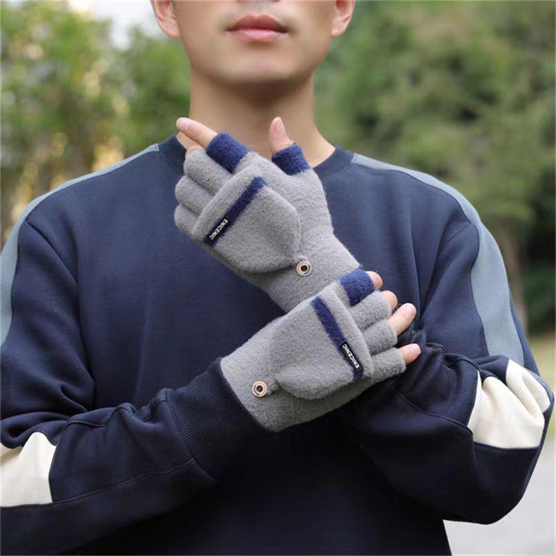 

Мужские зимние шерстяные перчатки-флип: Холодостойкие, толстые, полупальцевые перчатки для письма на сенсорных экранах One Size серый