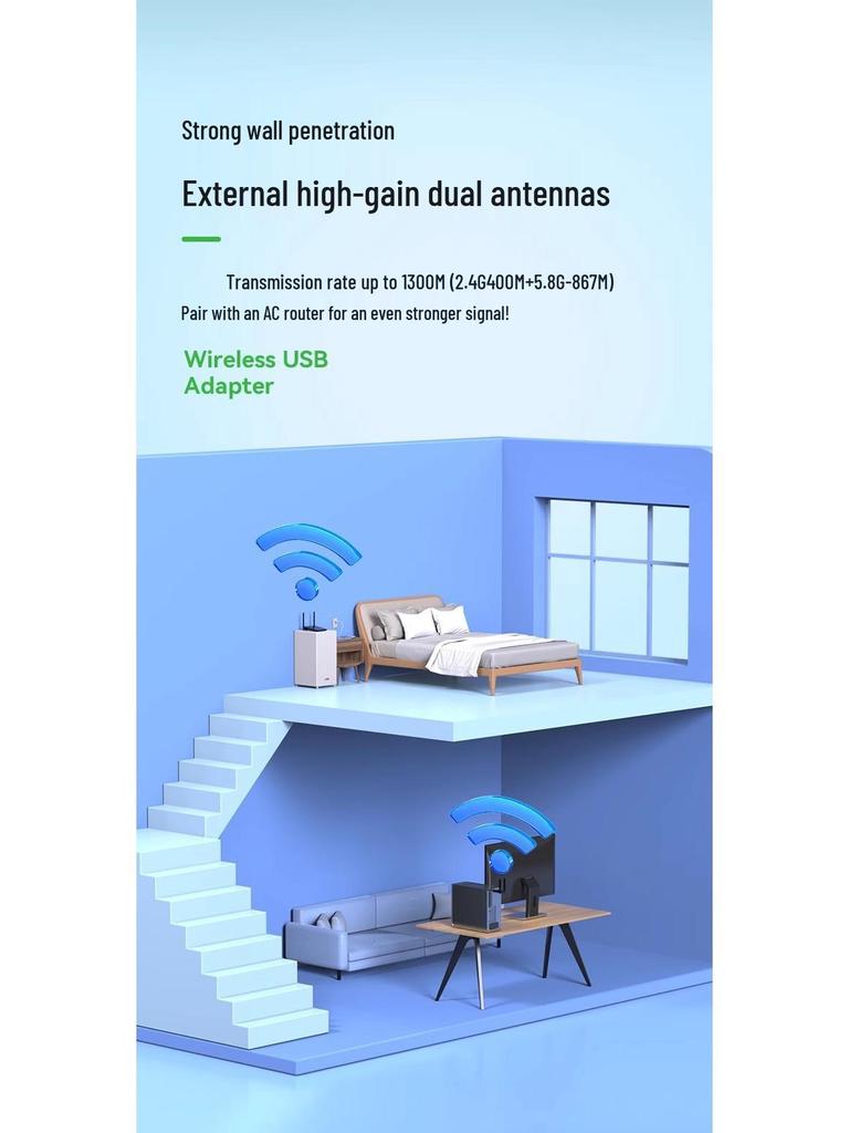Spot 1300M Dual-Band USB WiFi Adapter: Wireless Network Receiver & Transmitter