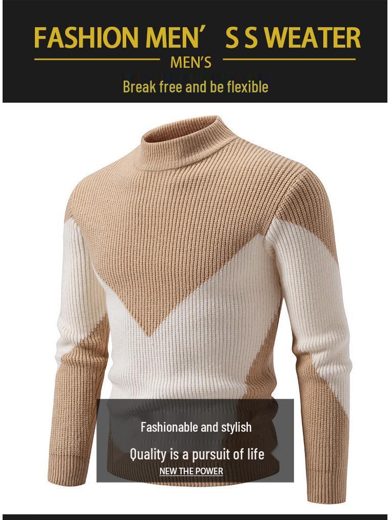 Men's Winter Thick Knit Color-Block Patchwork Sweater