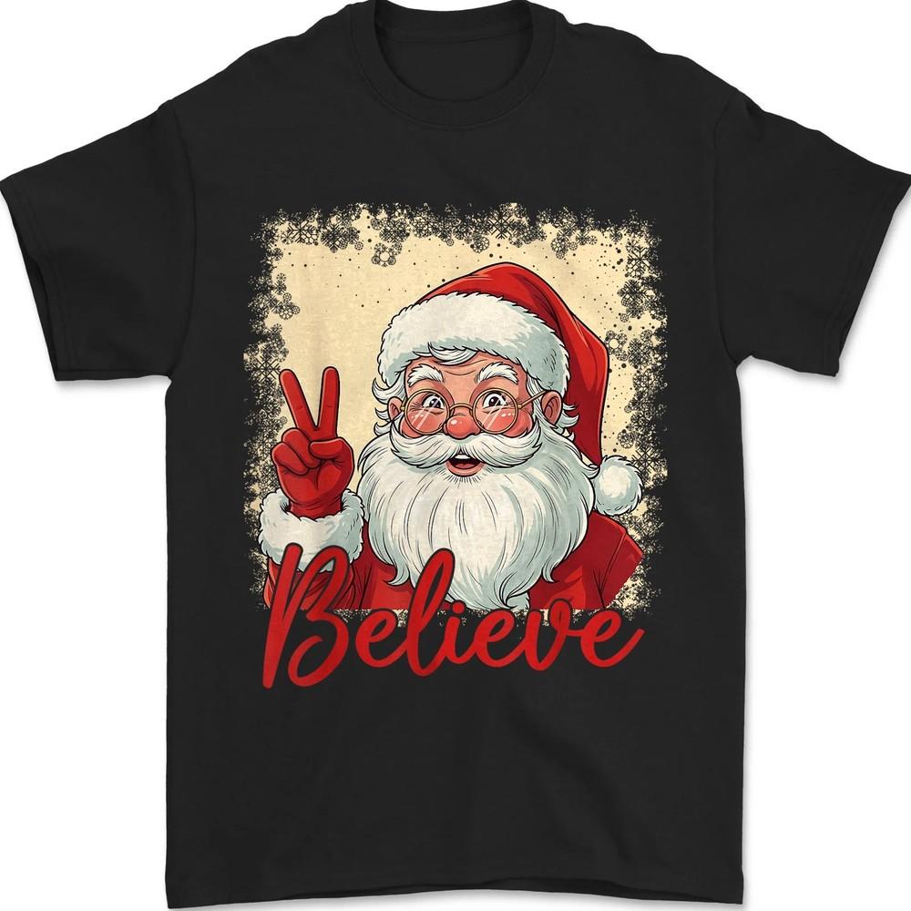 

Funny Retro Santa Claus Believe Christmas T-Shirt Holiday Gift Men Women 2XL