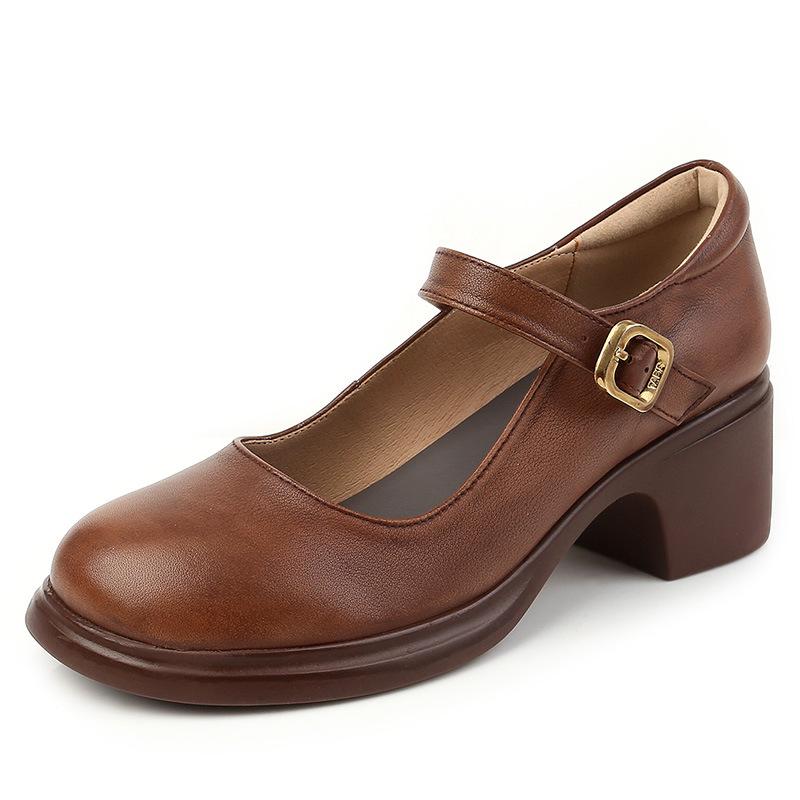 Fashion GKTINOO 2025 Spring Autumn Shoes Woman Genuine Leather Women Pumps Lady Round Toe Platform Shallow Mouth High Heel Women's Shoes