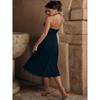 Silk Style House Same Style French Style Elegant Sexy Deep V Backless Hanging Neck Draping Effect Waist Hugging Slimming Dress