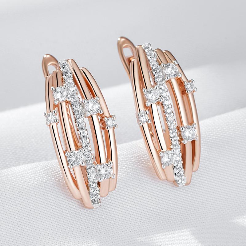 Luxuriöse Glänzende Natürliche Zirkon Tropfenohrringe Für Damen Fassungsdesign Roségold Farbmischung Braut Hochzeitsschmuck
