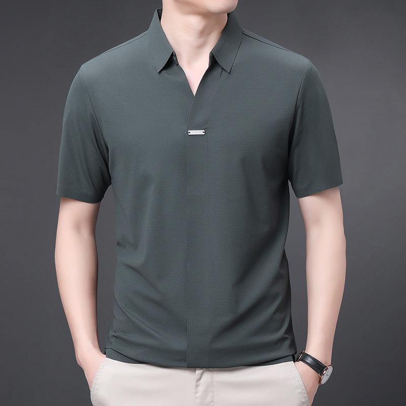 Thin Short-Sleeved Men'S Polo Shirt Casual V-Neck Half-Sleeved Bottoming Top T-Shirt Solid Color