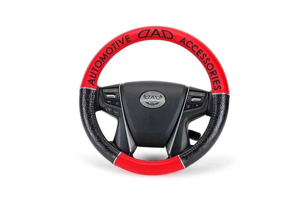 Garson D.A.D HA443-01 Steering Wheel Cover, Royal Steering Cover, Monogram Leather Black/Red, Black Embroidery, Size S