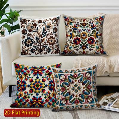 2D Colorful Floral And Geometric Pattern Cushion Covers Pattern Cushion Cover Suitable For Sofa Bedroom Car Pillow Cover