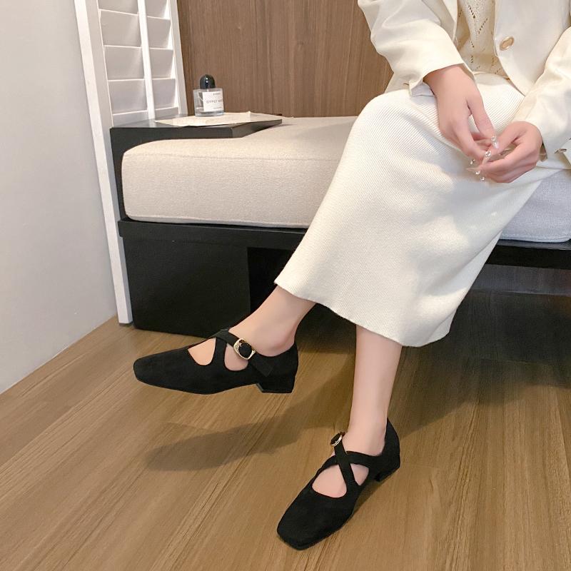 Spring Autumn Shallow Ladies Flats with Shoes Female Designer Footwear Cross-tied Buckle Women Mary Janes Shoes