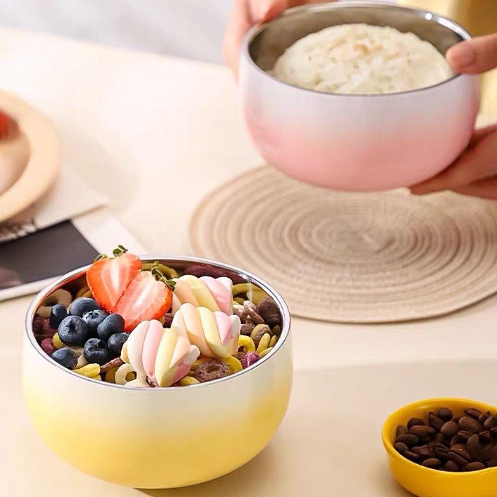 304 Stainless Steel Candy-Colored Kids Rice Bowl Heat-Resistant Soup Bowl School Canteen