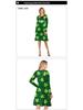 Irish Shamrock Digital Print Long Sleeve Dress - Round Neck, European & American Style