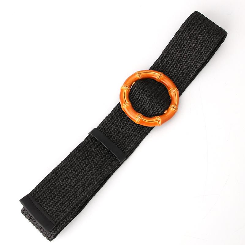 Imitation Grass Woven Women'S Elastic Belt Personalized Large Plastic Buckle Dress Elastic Waist Seal