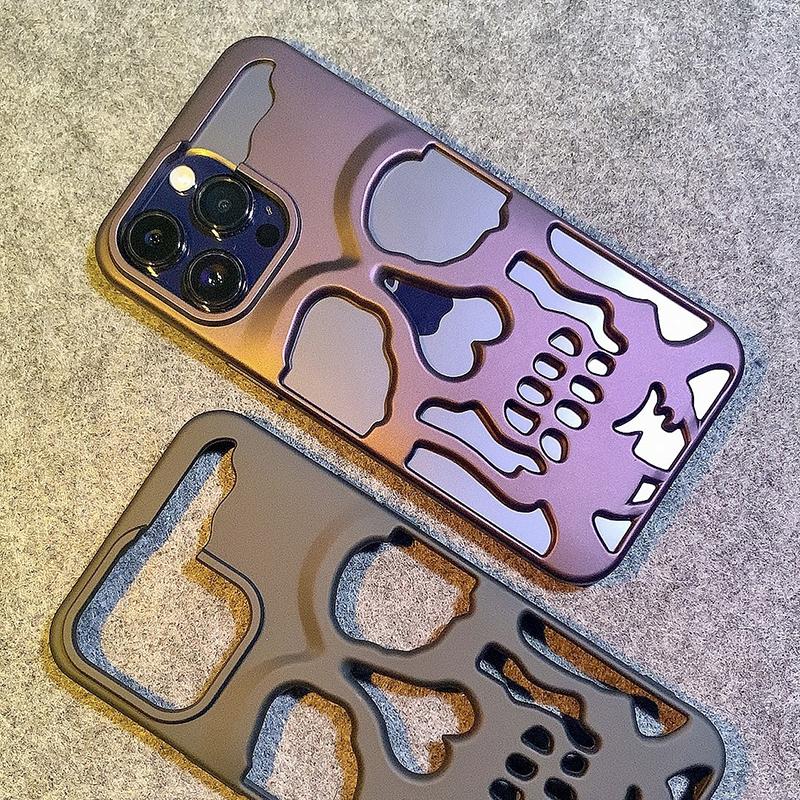 Luxury Matte Plating Metallic Color Hollow Out Skull Hard Case for IPhone 14 13 12 11 Pro Max 14 Plus Fashion Shockproof Cover