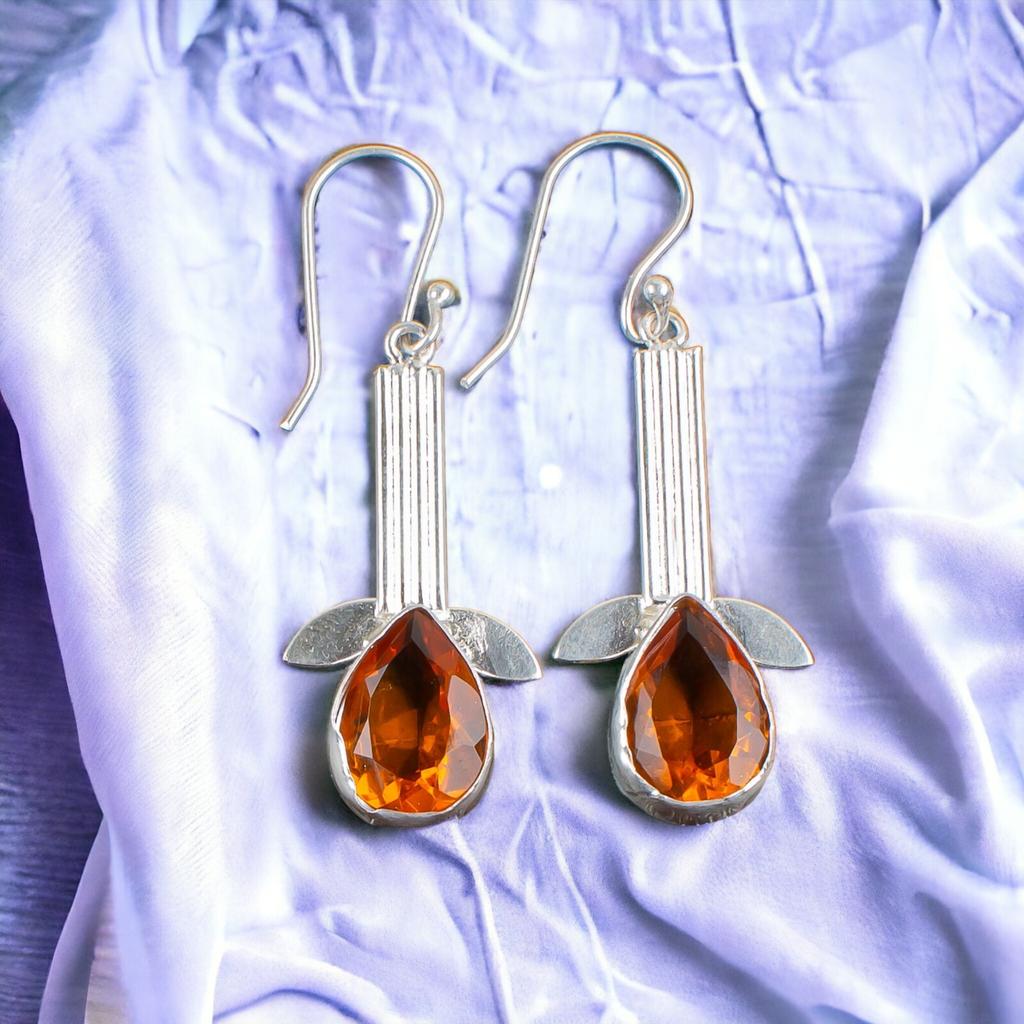 925 Sterlingsilber Citrin Edelstein Stilvoller Schmuck Ohrringe für Hochzeit EE-36-1