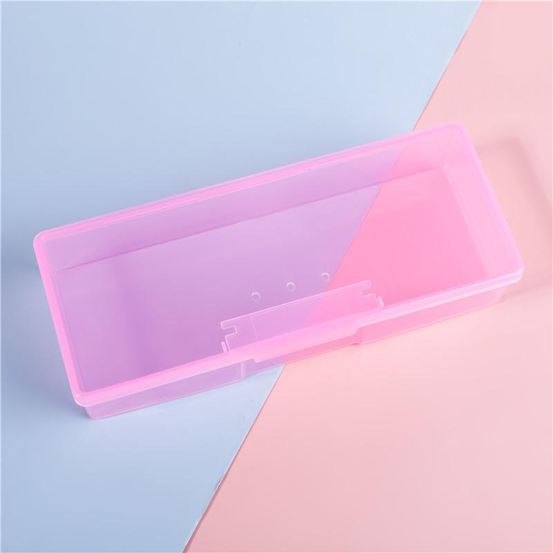 

Nail Art Storage Box: Pink Transparent Plastic Organizer for False Nails, Makeup, and Tools 19.3*7.8*3.9cm